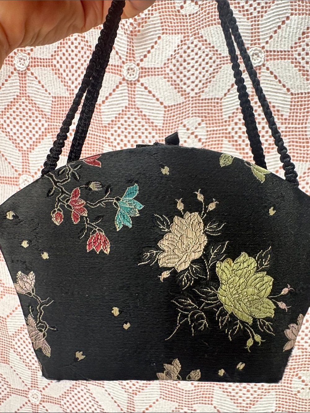 Vintage Black Floral Brocade Vanity Purse - Picture 2 of 11